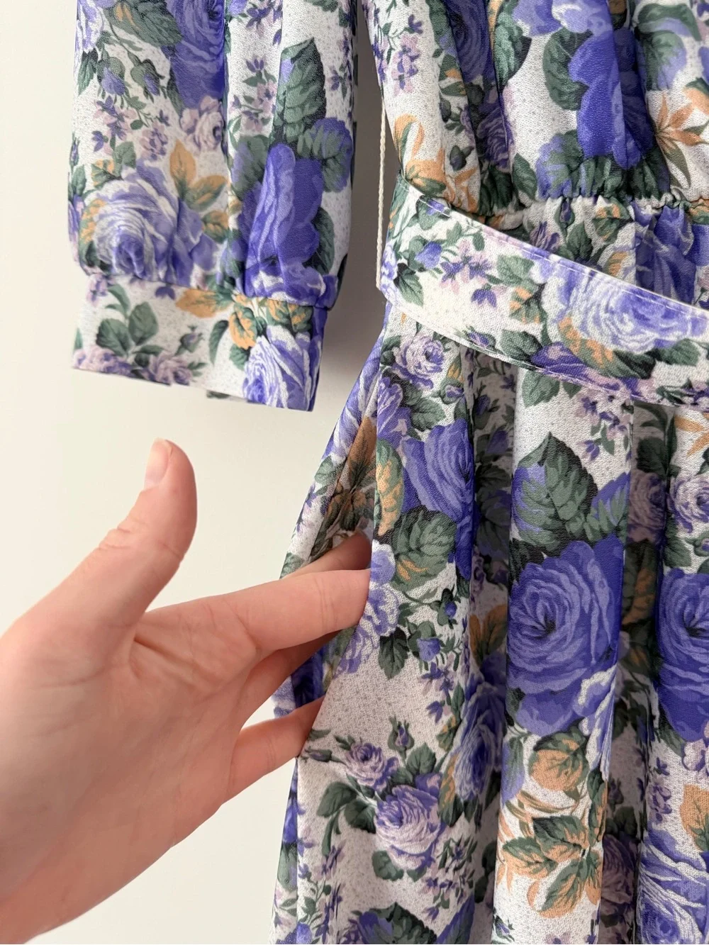 California Looks Vintage Purple Floral Belted Midi Dress